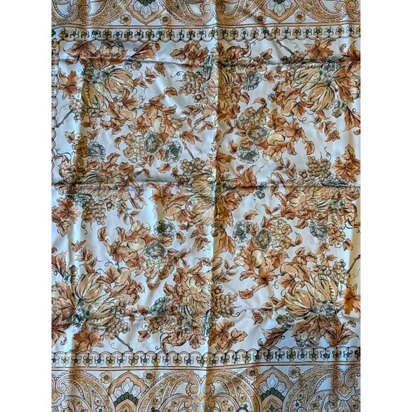 Vintage Floral Paisley Silk blend  Square Scarf Ivory & Gold Autumn Pattern - Picture 4 of 5